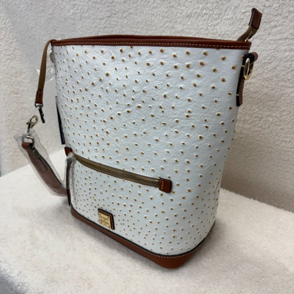 DOONEY & BOURKE Hobo Handbag in Bone Italian Leather Ostrich NEW - Picture 6 of 12
